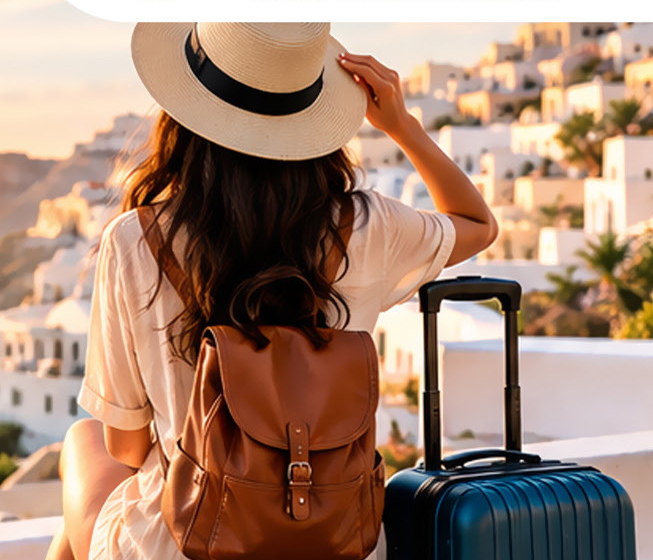 Traveller overlooking Santorini